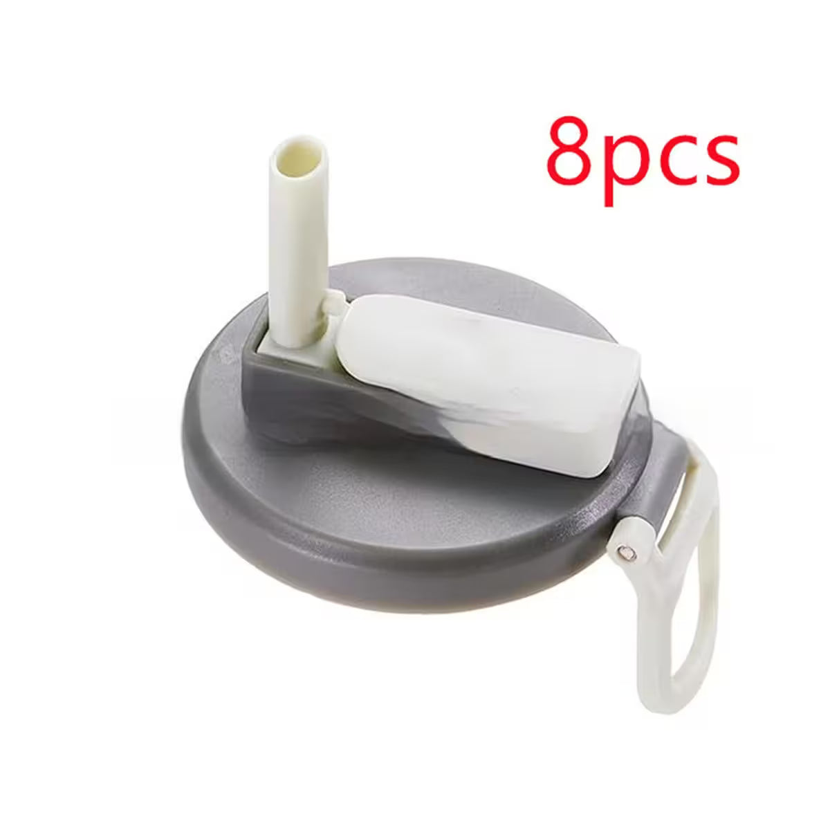 Gray lid with white straw and handle on a white background, labeled '8pcs'.