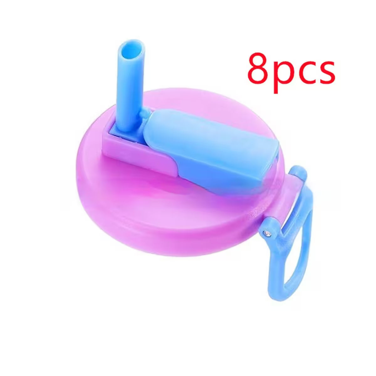 Purple lid with blue straw and clip, labeled '8pcs' on a white background