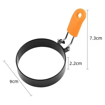 Black ring-shaped tool with an orange handle and measurements on a white background