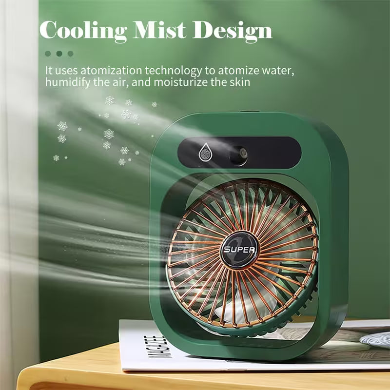 Green fan with cooling mist design on a green background