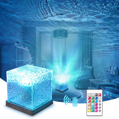 Light cube with water effect and remote control in a room