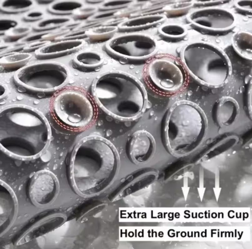 Close-up of a textured surface with extra large suction cups and text indicating their use.