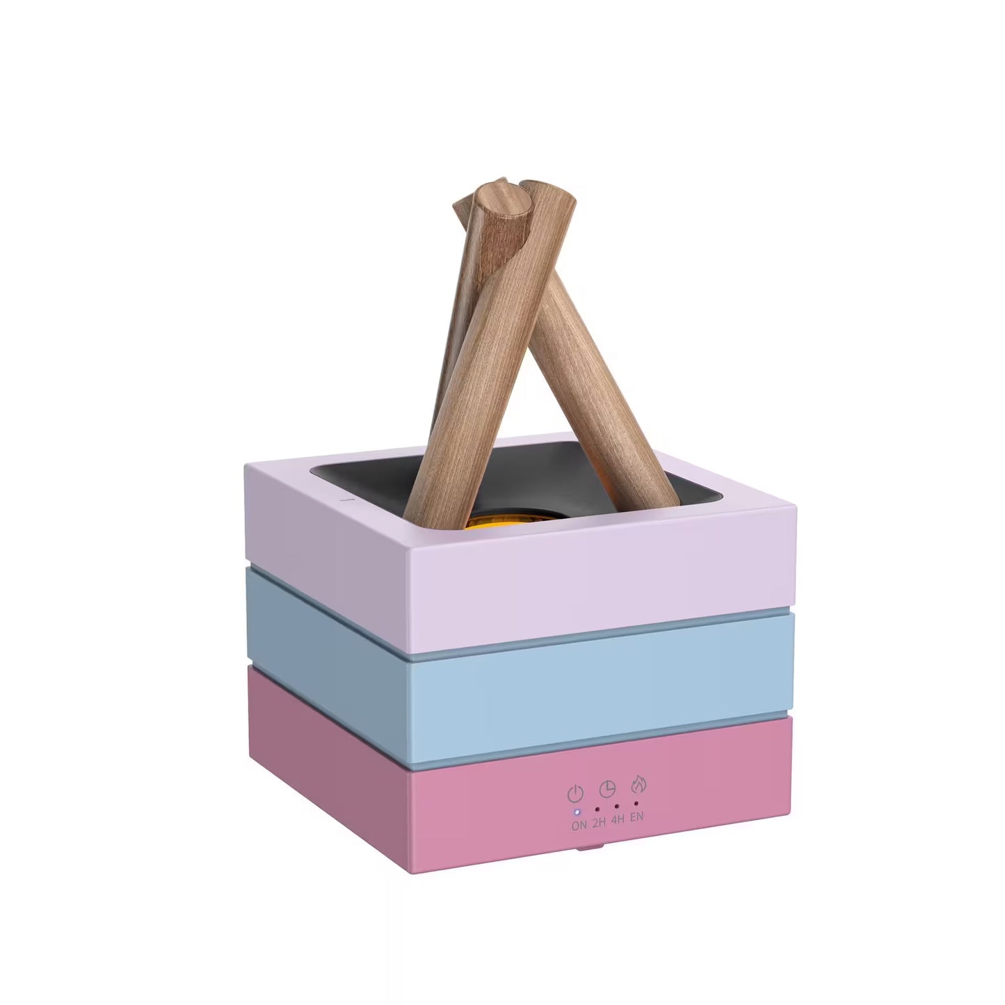 Multicolored fire pit with wooden logs on a white background