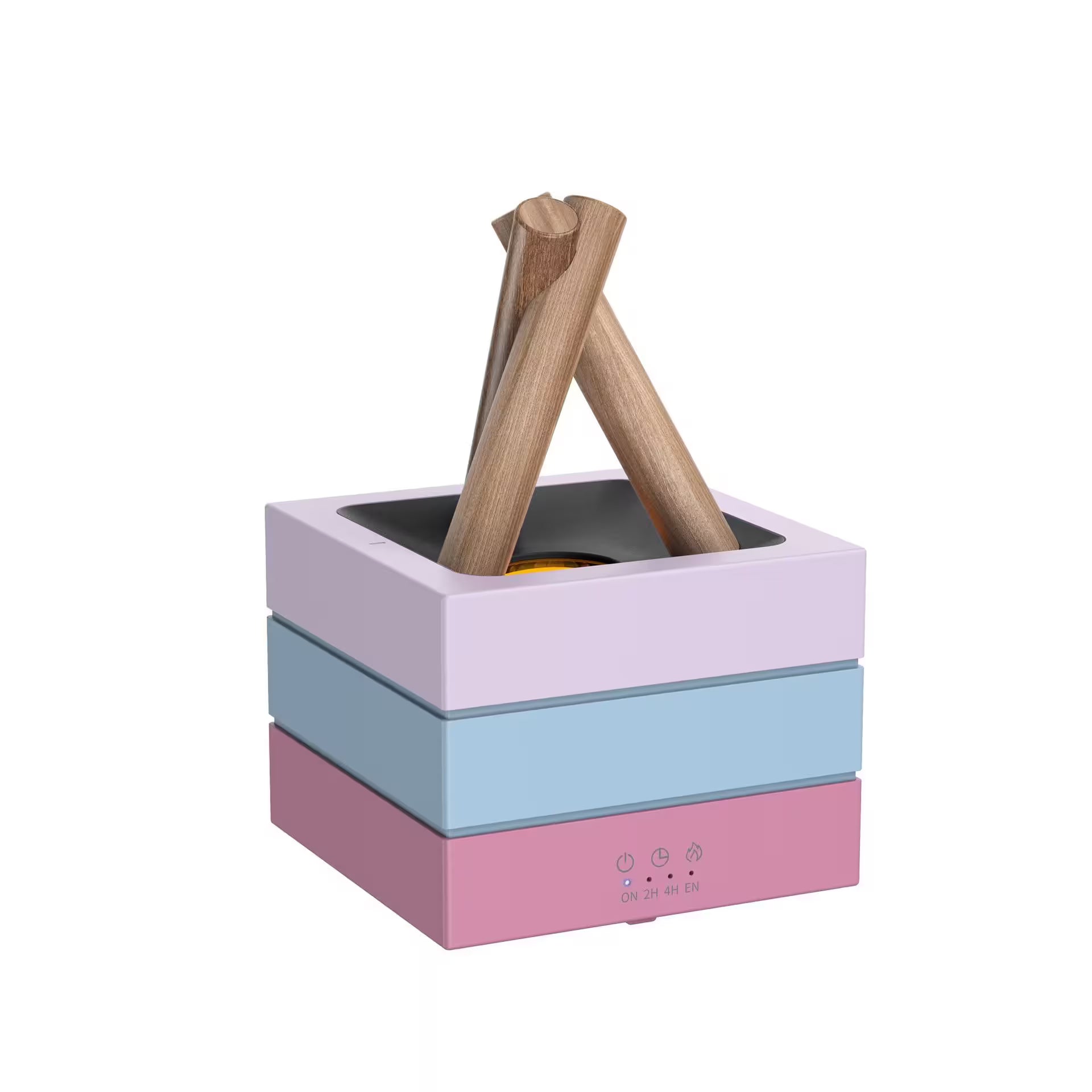 Multicolored fire pit with wooden logs on a white background