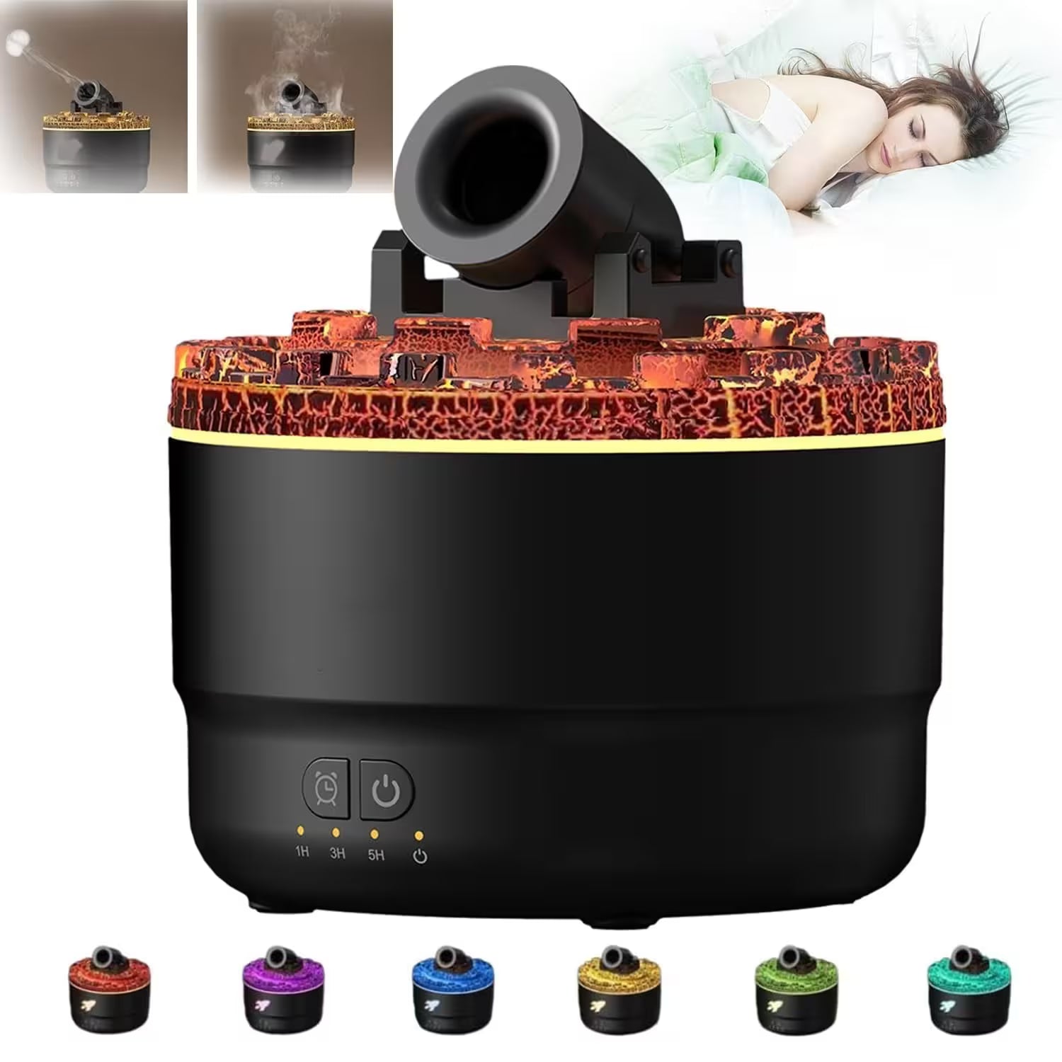 Black humidifier with colorful nozzles on a white background