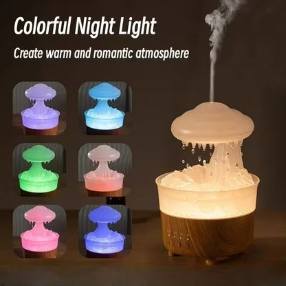 Colorful night light with mushroom design and changing colors on a dark background