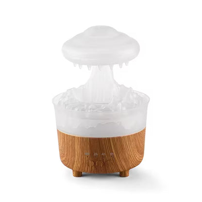 Humidifier with wooden base and white top on a white background
