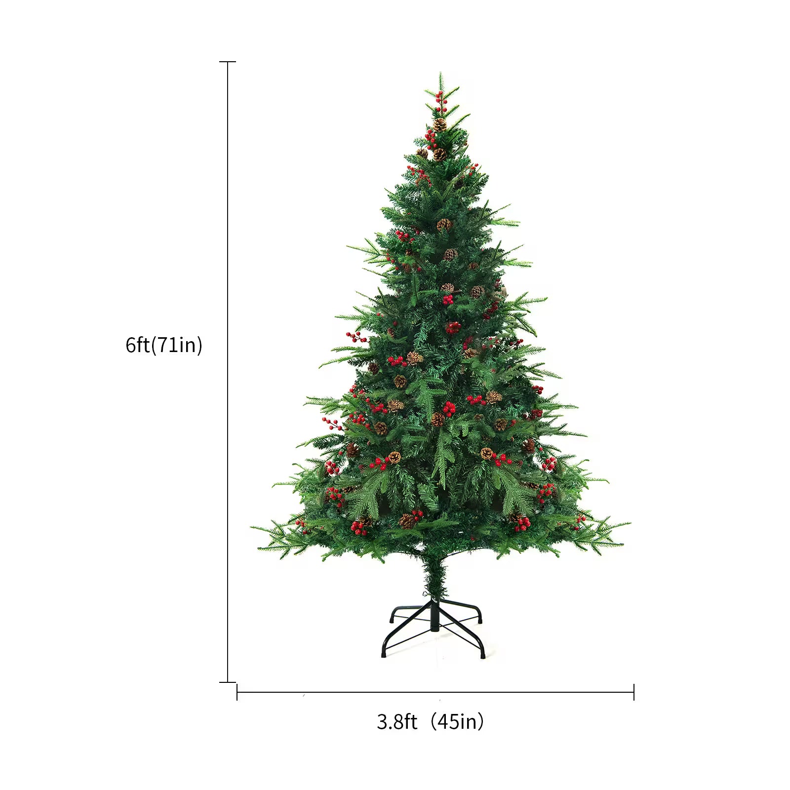 6-foot artificial Christmas tree with dimensions on a white background