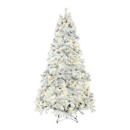 Frosted Christmas tree with white lights on a white background