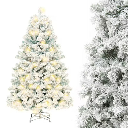 Frosted Christmas tree with lights on a white background