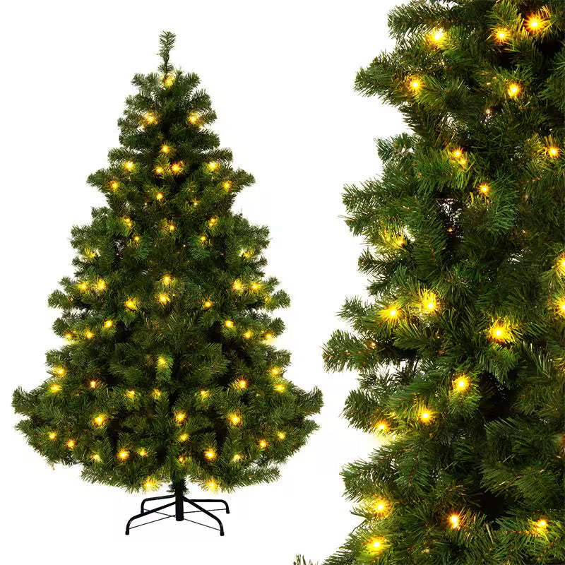 Decorated Christmas tree with lights on a white background
