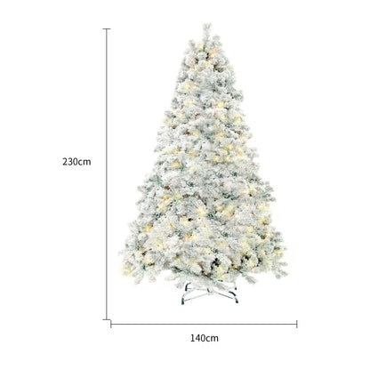 Flocked Christmas tree with measurements on a white background