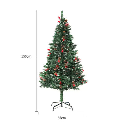 Artificial Christmas tree with decorations on a white background, showing dimensions.