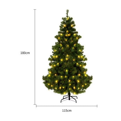 Pre-lit Christmas tree with dimensions on a white background