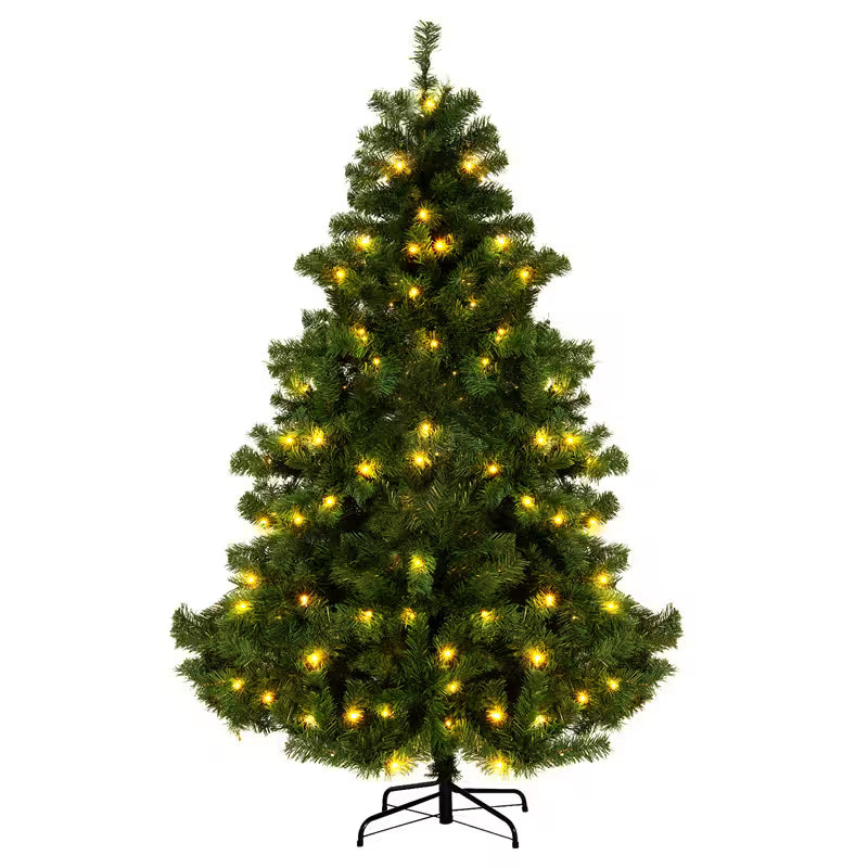Decorated Christmas tree with lights on a white background
