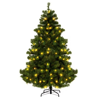 Decorated Christmas tree with lights on a white background