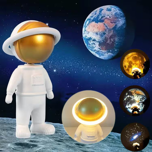 Astronaut figurine with a light-up head on a space-themed background