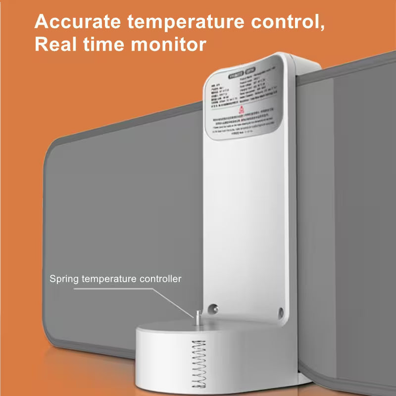 Temperature control device with text on an orange background