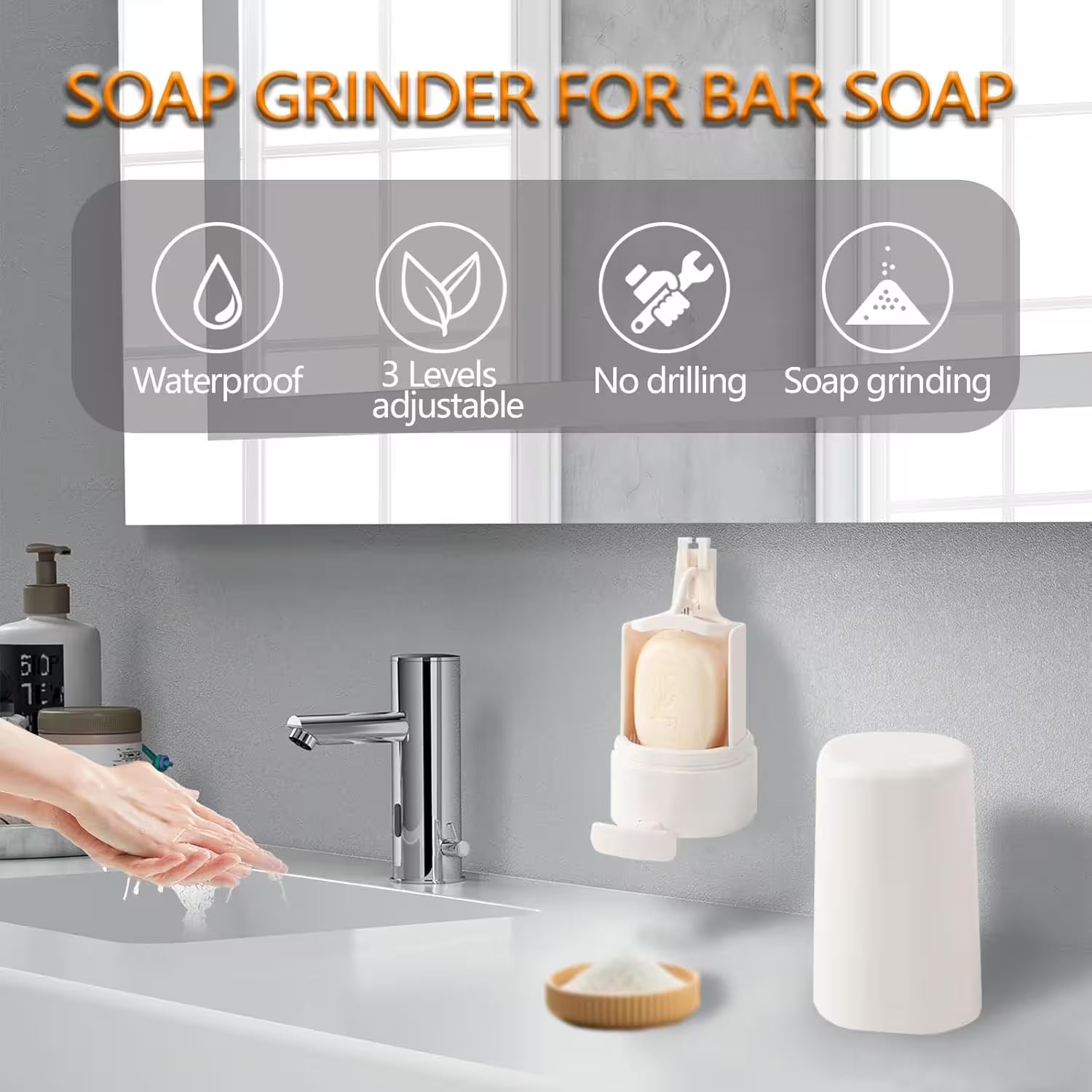 Soap grinder for bar soap with sink and soap on a gray background