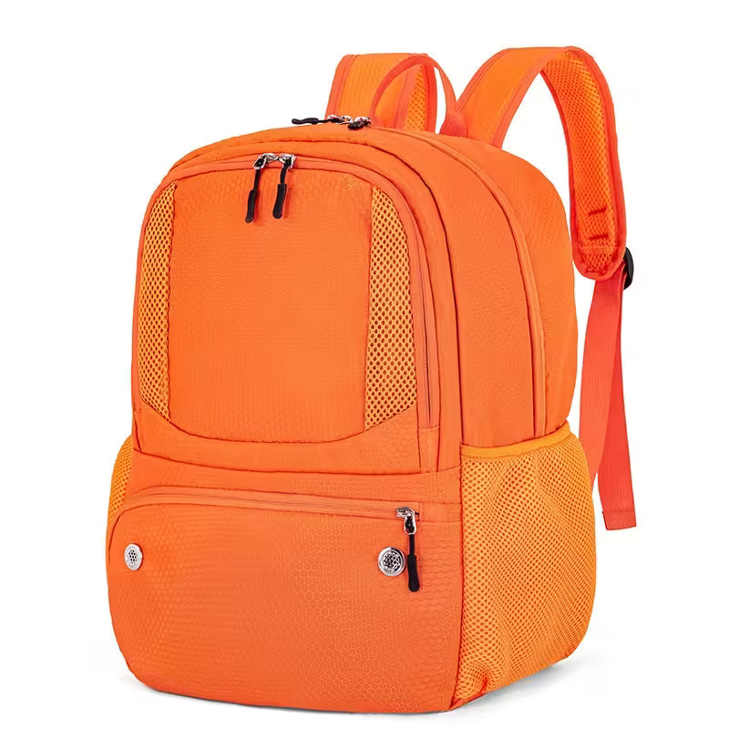 Orange backpack on a white background