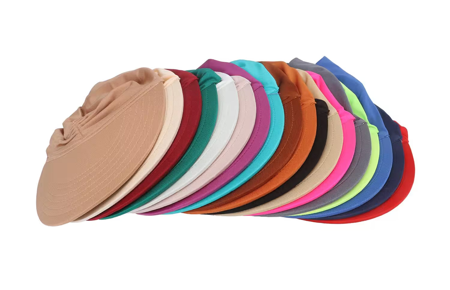 Stack of colorful berets on a white background