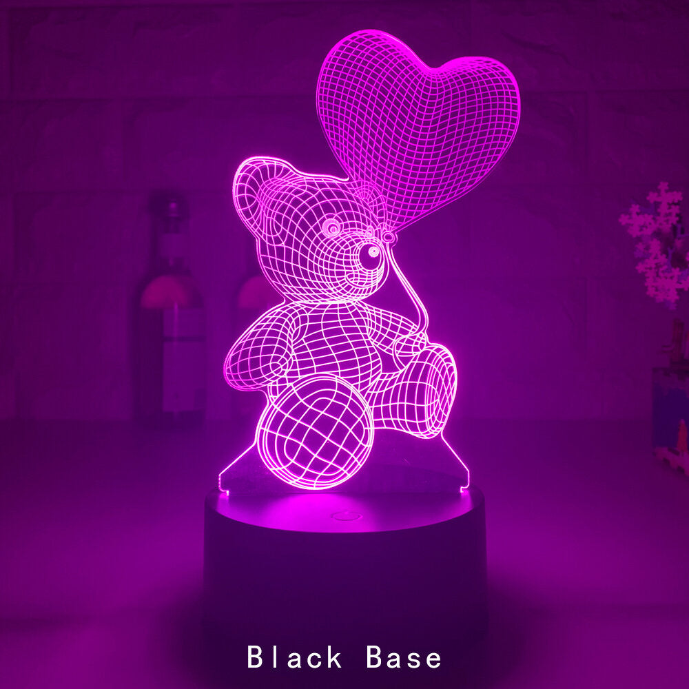Black Base 3D Night Light Bear