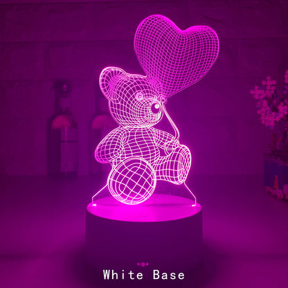 White Base 3D Night Light Bear