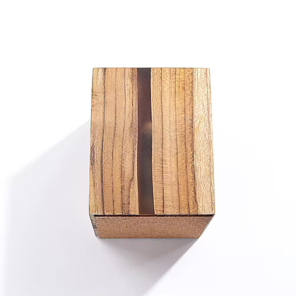 Wooden block with a striped pattern on a white background