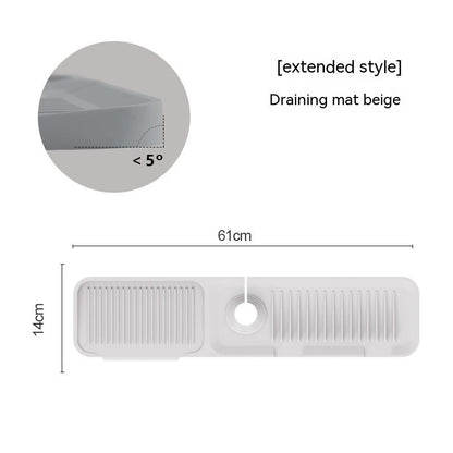 Draining mat with extended style, beige color, dimensions, and angle measurement on a white background.