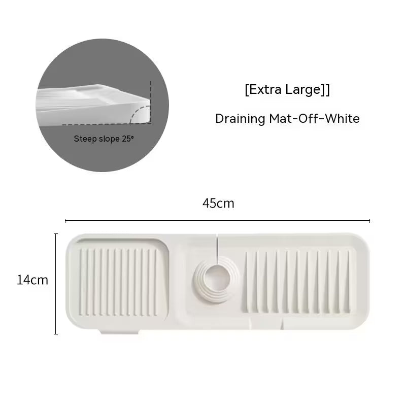 Extra large draining mat in off-white color with dimensions and slope details.
