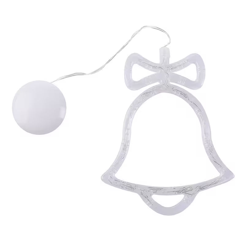 White bell-shaped Christmas ornament with a string on a white background