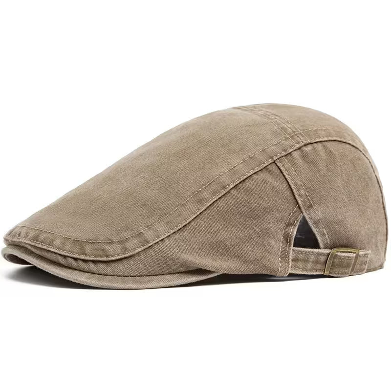 Beige flat cap on a white background