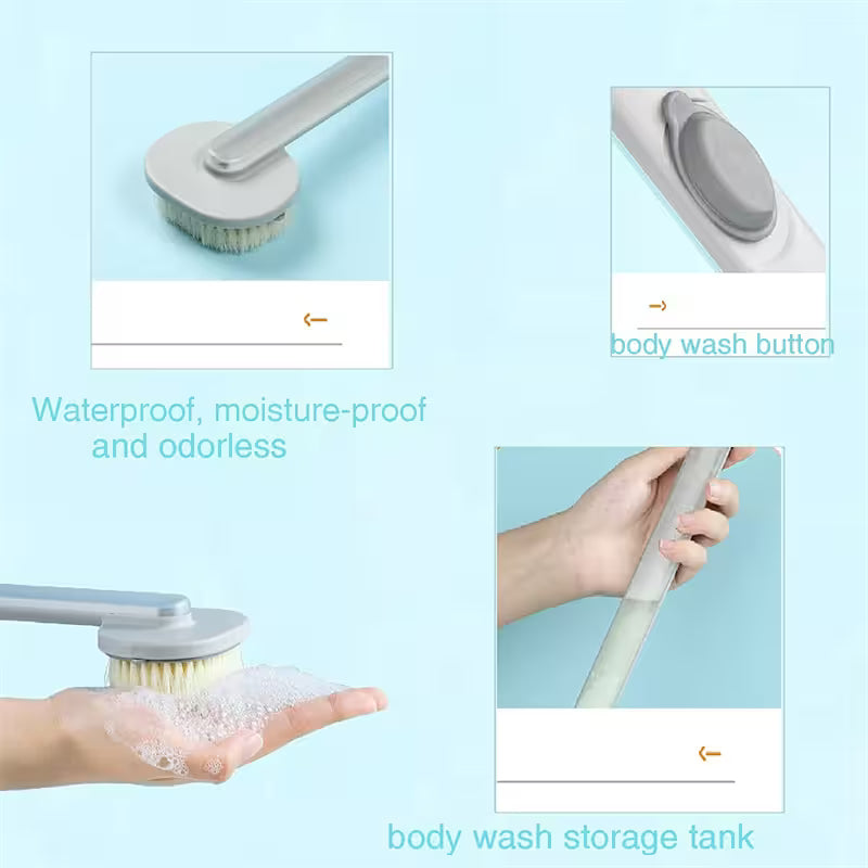 Best Back Scrubber For Shower With Handle  | Built-In Soap Dispenser | Soft Nylon Bristles | 36cm Reach