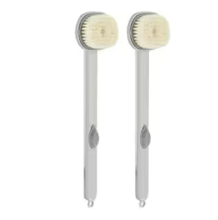 Gray 2pcs Best Back Scrubber For Shower With Handle  | Built-In Soap Dispenser | Soft Nylon Bristles | 36cm Reach