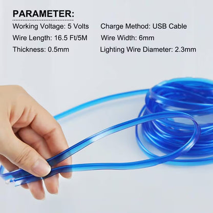 Best Car LED Lights With USB Drive – 16.5ft Fiber Optic Neon Wire, 7 Colors, Plug-and-Play, Interior Atmosphere Lighting