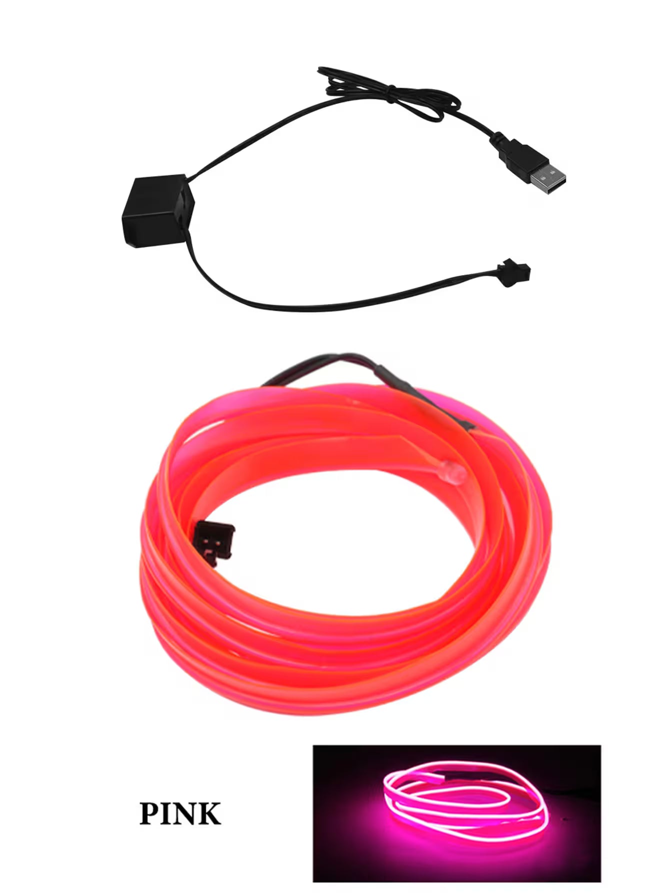 Best Car LED Lights With USB Drive – 16.5ft Fiber Optic Neon Wire, 7 Colors, Plug-and-Play, Interior Atmosphere Lighting