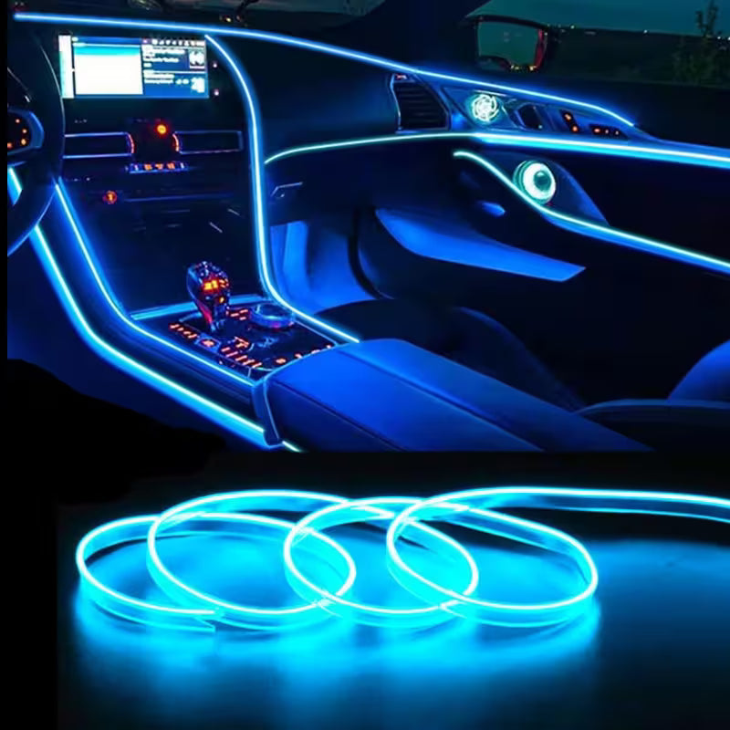 Best Car LED Lights With USB Drive – 16.5ft Fiber Optic Neon Wire, 7 Colors, Plug-and-Play, Interior Atmosphere Lighting