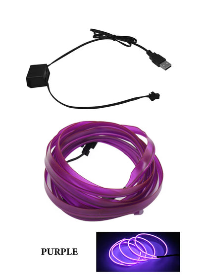 Best Car LED Lights With USB Drive – 16.5ft Fiber Optic Neon Wire, 7 Colors, Plug-and-Play, Interior Atmosphere Lighting