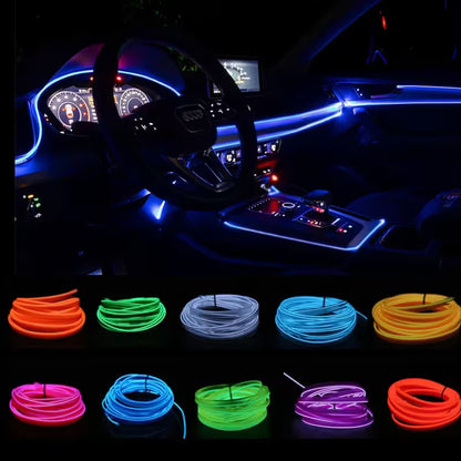 Best Car LED Lights With USB Drive – 16.5ft Fiber Optic Neon Wire, 7 Colors, Plug-and-Play, Interior Atmosphere Lighting