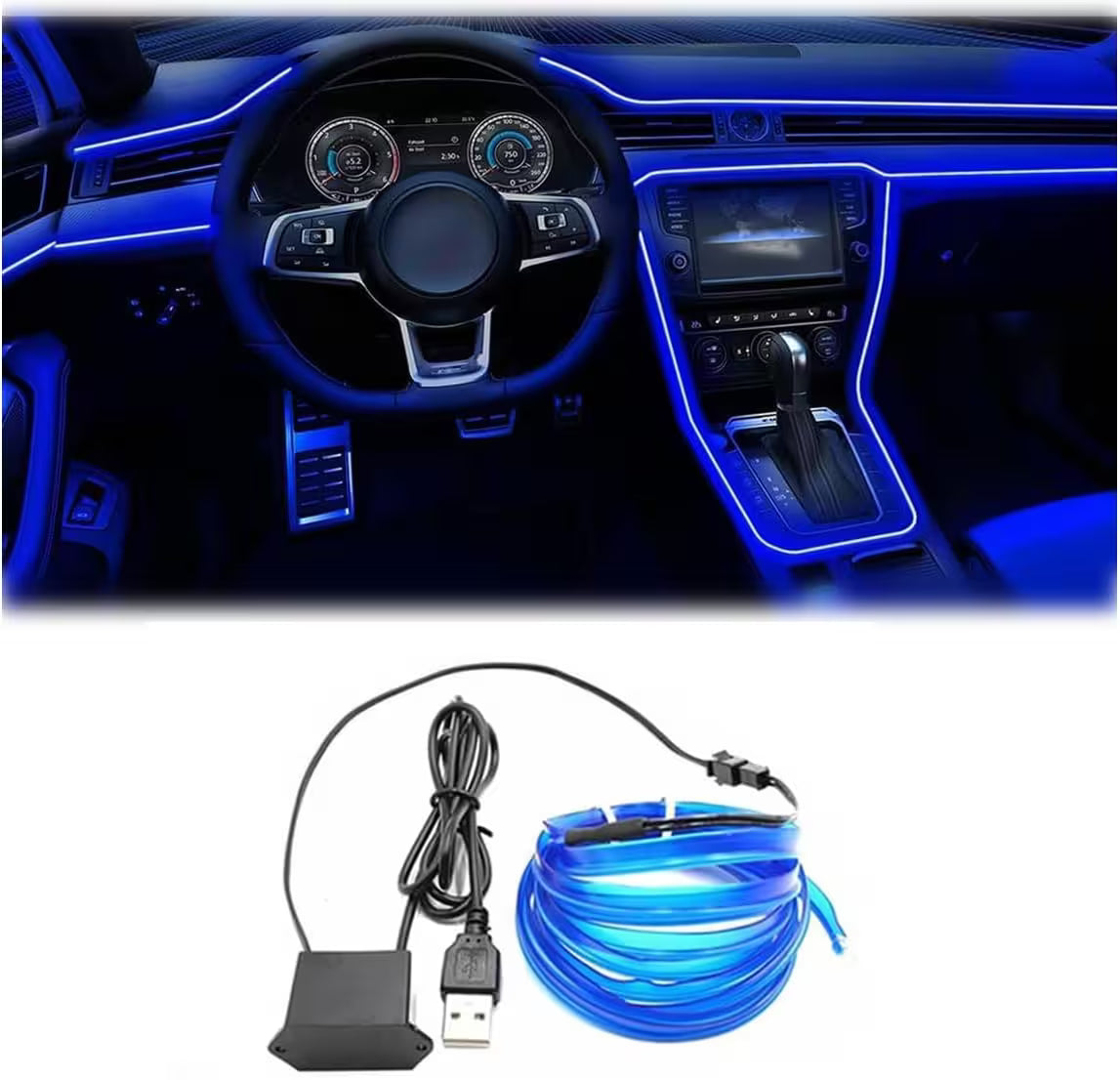 Best Car LED Lights With USB Drive – 16.5ft Fiber Optic Neon Wire, 7 Colors, Plug-and-Play, Interior Atmosphere Lighting