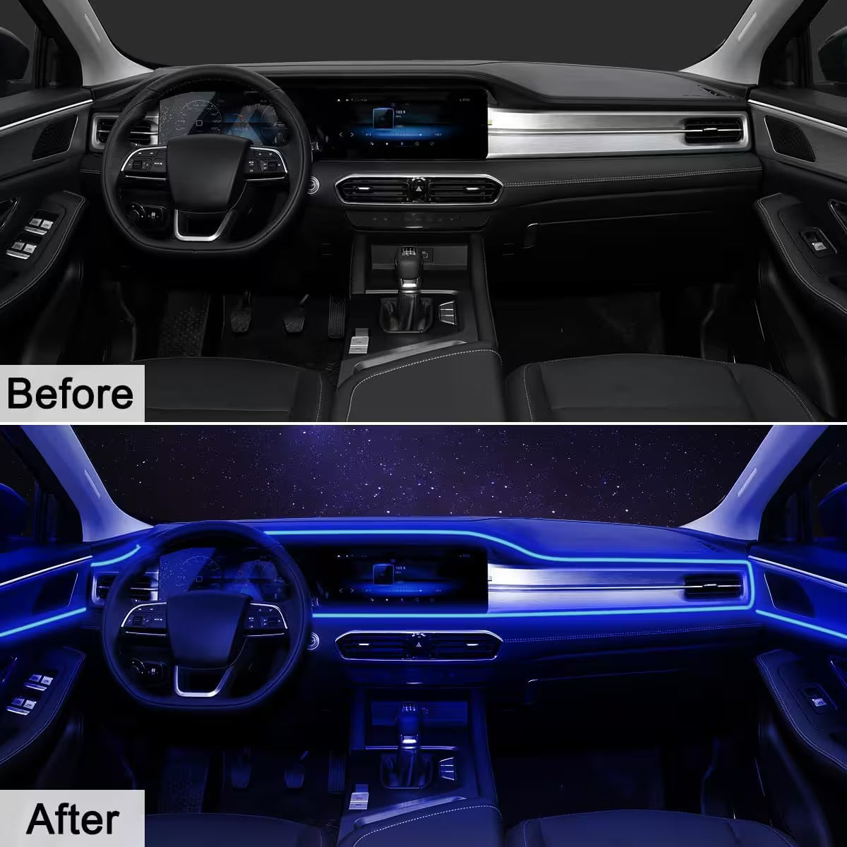 Best Car LED Lights With USB Drive – 16.5ft Fiber Optic Neon Wire, 7 Colors, Plug-and-Play, Interior Atmosphere Lighting