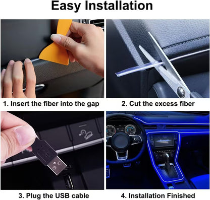 Best Car LED Lights With USB Drive – 16.5ft Fiber Optic Neon Wire, 7 Colors, Plug-and-Play, Interior Atmosphere Lighting