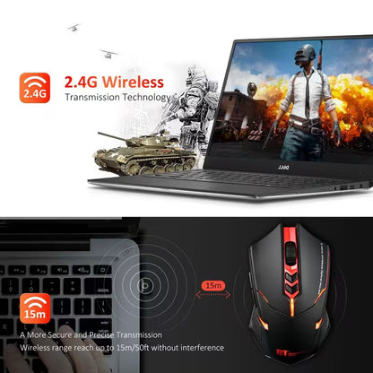 Best Gaming Wireless Mouse 2.4GHz | Silent Click Ergonomic Optical Mouse | 15m Range | RGB LED