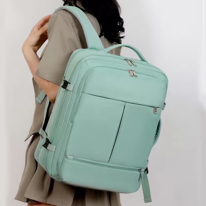 A girl carries a Large Capacity Backpack