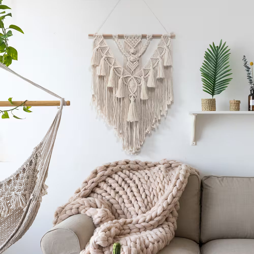 Big Macrame Wall Hanging | Hand-Knotted Cotton Rope Tapestry | Bohemian Wall Décor | Living Room Bedroom Nursery