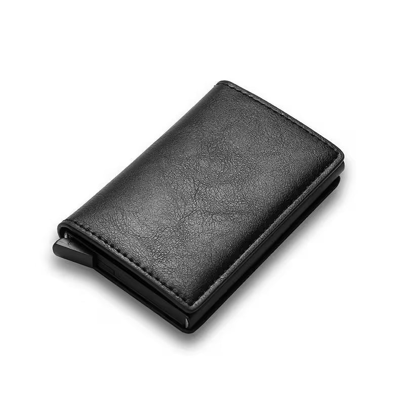 Black leather wallet on a white background