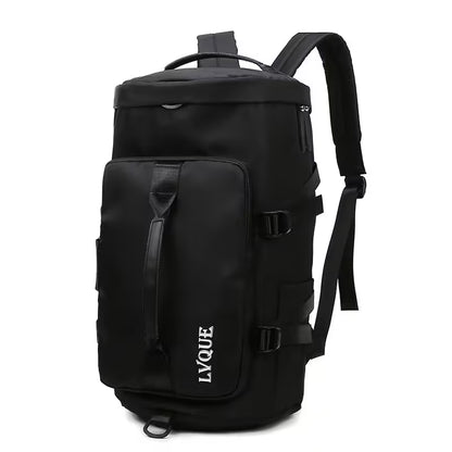 Black backpack with 'LYQUE' branding on a white background