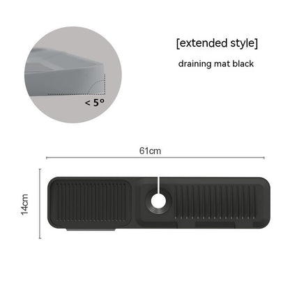 Black draining mat with measurements and angle indicator on a white background