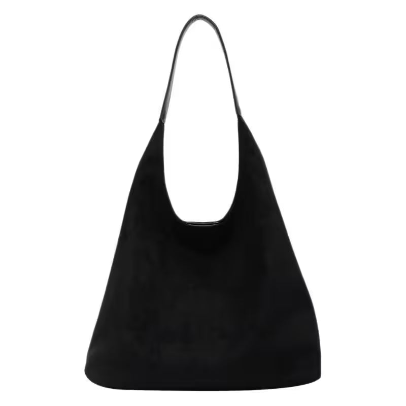 Black handbag on a white background