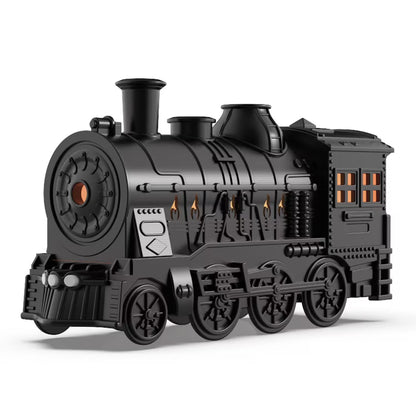 Black toy train engine on a white background